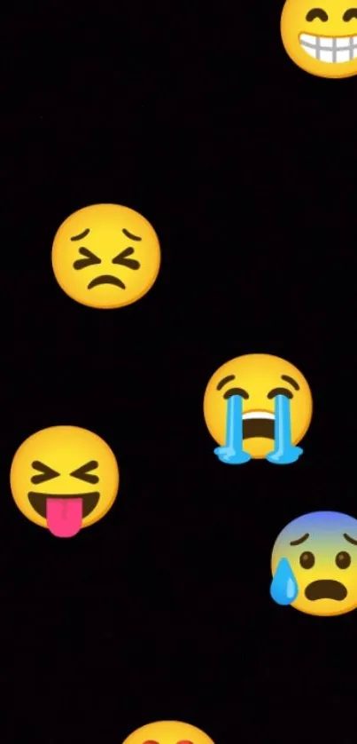 Expressive emoji wallpaper with black background.