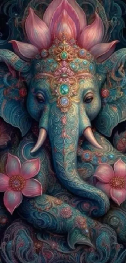 Intricate elephant art with floral design and vibrant colors for mobile wallpaper.