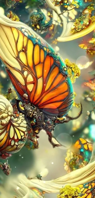 Fantasy butterfly wallpaper with orange wings and intricate details.