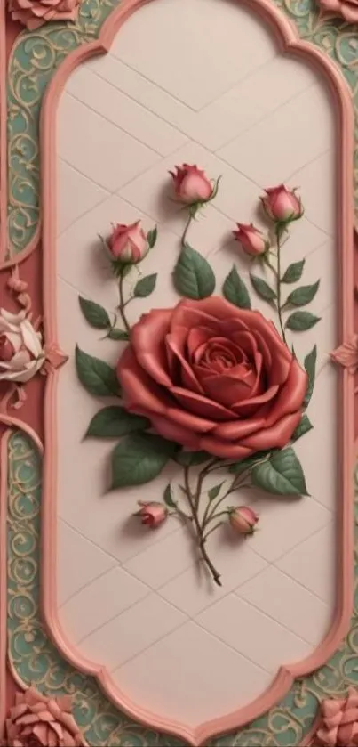 Ornate rose floral wallpaper design.