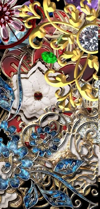 Ornate floral phone wallpaper with vibrant colors and cherubic figures.