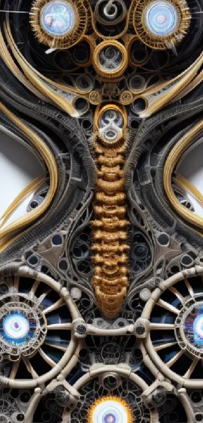 Intricate steampunk design featuring gears and bronze elements for wallpaper.