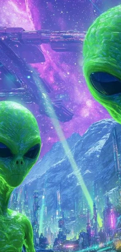 Vibrant green aliens in a fantastical sci-fi world.
