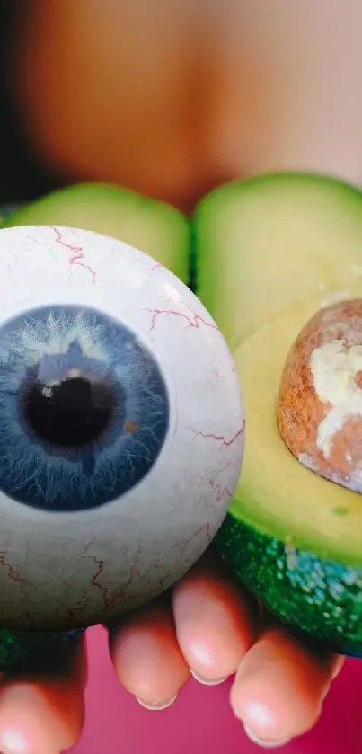 Close-up of an avocado with an eye on a mobile wallpaper.