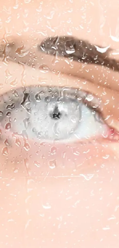 Eye detail with water droplets on glass creating a modern abstract design.