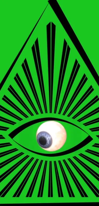 Abstract Illuminati symbol with eye in green triangle.