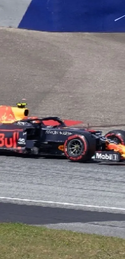 Formula 1 racing car on track with red accents, capturing speed and excitement.