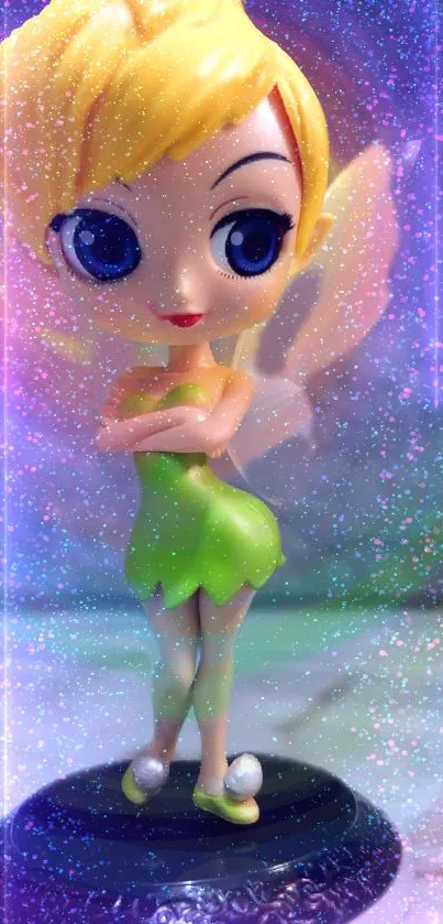 Magical fairy figurine with sparkling effects in a fantasy-inspired wallpaper.