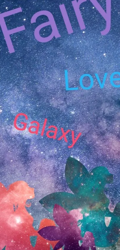 Fairy-themed galaxy wallpaper with love message.