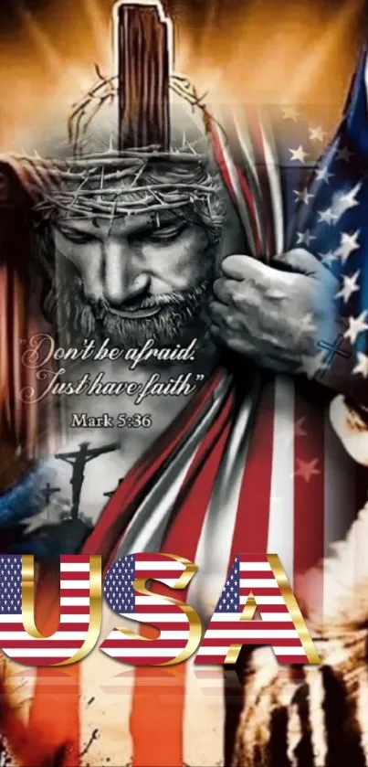 Jesus with USA flag inspirational mobile wallpaper.
