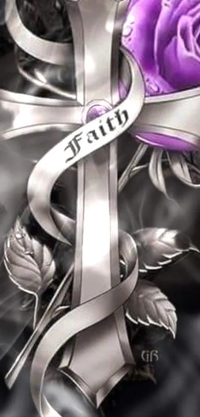 Faith cross with purple rose wallpaper on mobile.