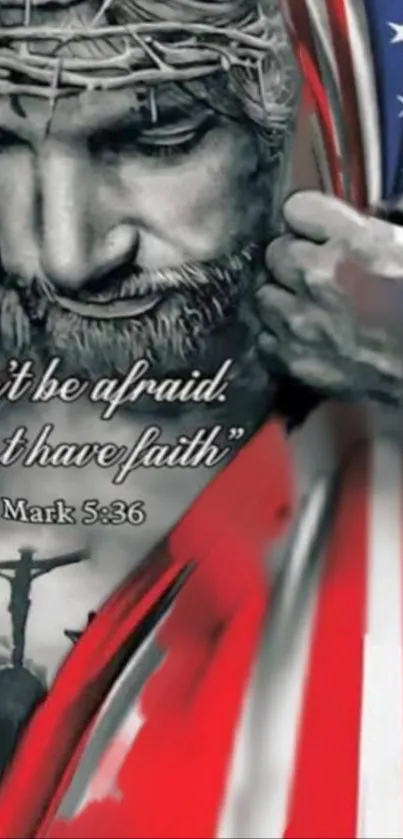 Inspirational wallpaper featuring Jesus with American flag.