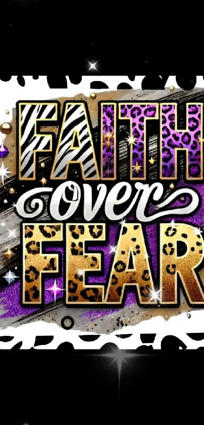 Colorful 'Faith Over Fear' print with animal patterns.