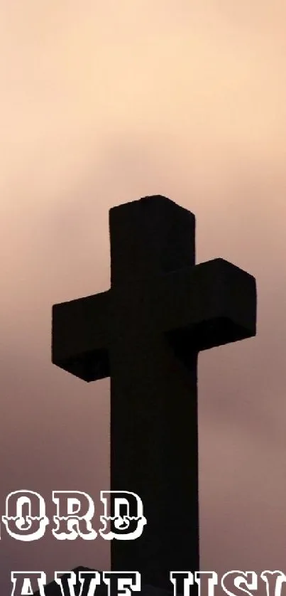 Black cross silhouette with pastel sky background inspiring faith and hope.