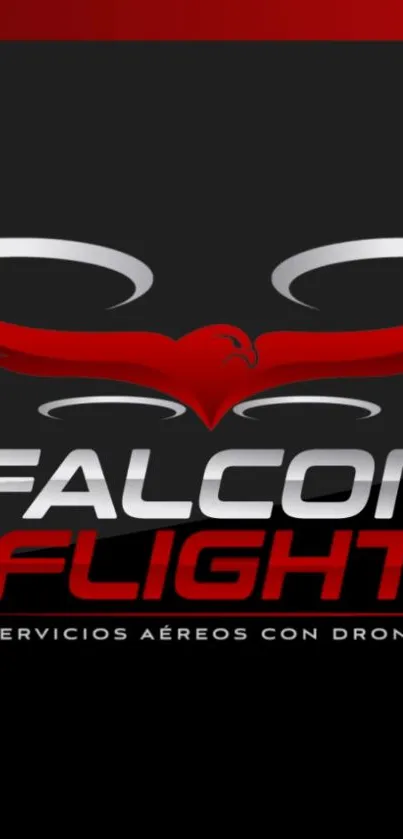 Falcon Flight drone service mobile wallpaper with bold red and black design.