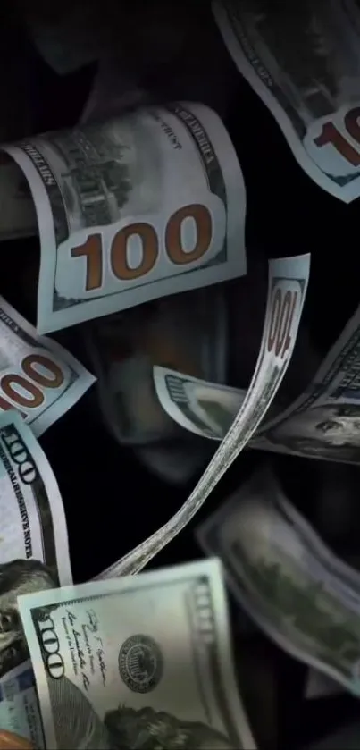 Artistic design of falling U.S. dollar bills on a phone wallpaper.