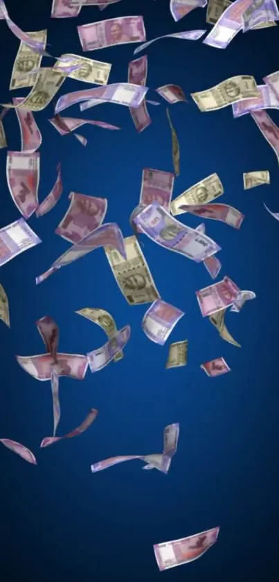 Currency notes floating against a blue background.