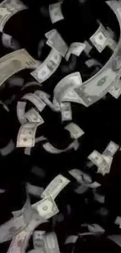 Falling money with black background wallpaper for mobile.