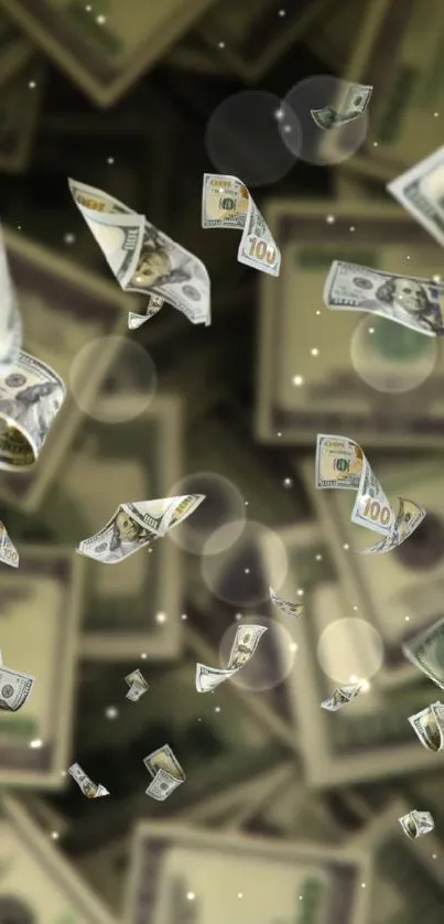 Mobile wallpaper with falling dollar bills.