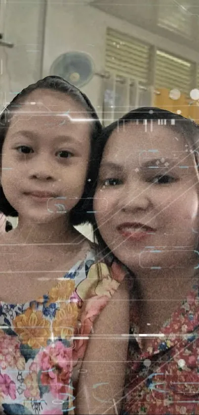 Family photo with digital overlay effect.