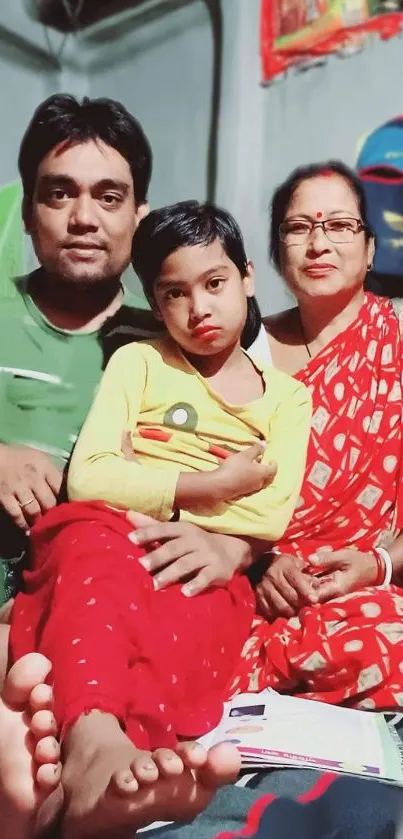 A family sitting together in a cozy room.