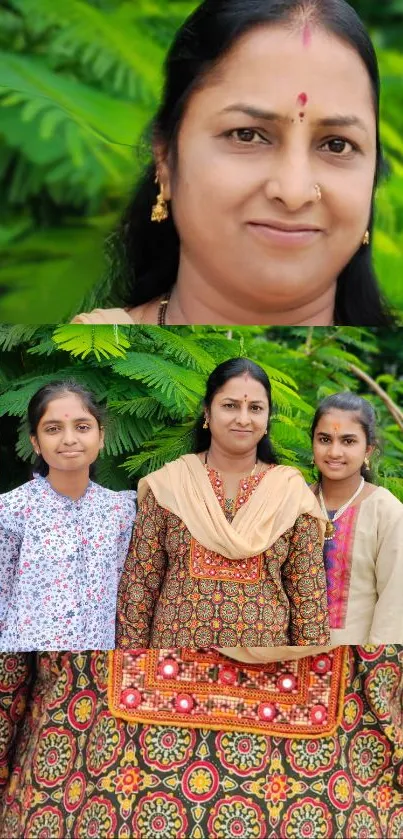 Family portrait with green nature background.