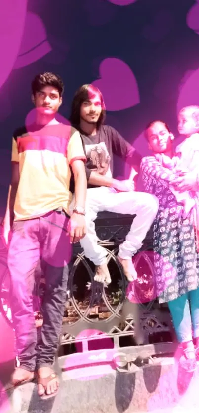 Family with heart overlay backdrop for mobile phones.