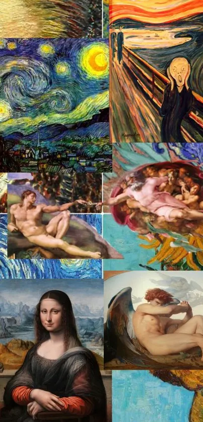 Collage of iconic paintings for phone wallpaper.