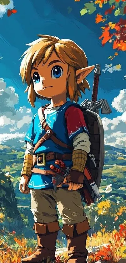 Anime-inspired fantasy character with vibrant landscape.