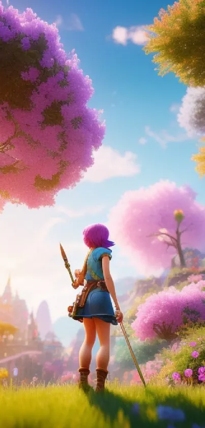 Fantasy landscape with character and vibrant colors.