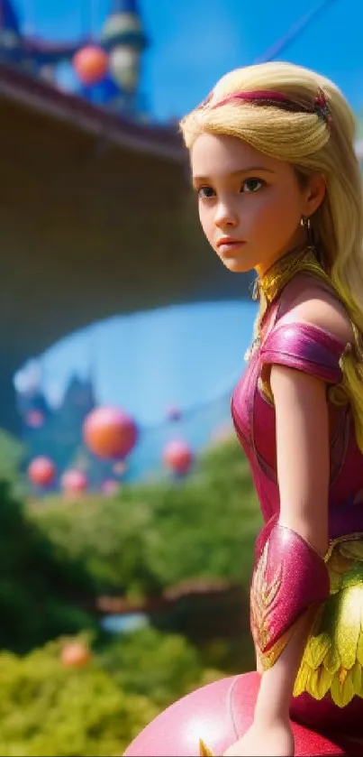 Fantasy character in vibrant landscape mobile wallpaper.