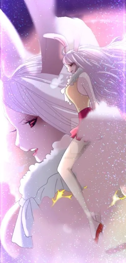 Anime girl in a dreamy fantasy theme with pink hues.