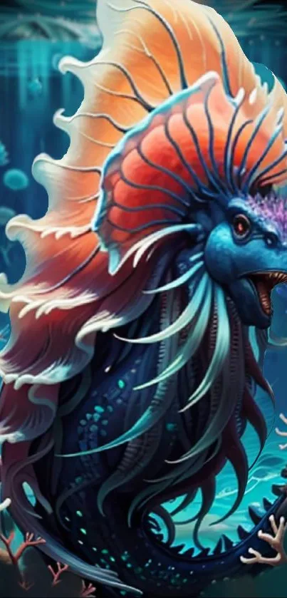 Fantasy aquatic creature with vibrant colors and intricate details for mobile wallpaper.