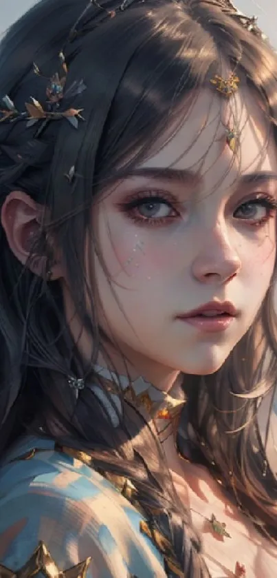 Fantasy portrait of a young girl with detailed features and soft colors.