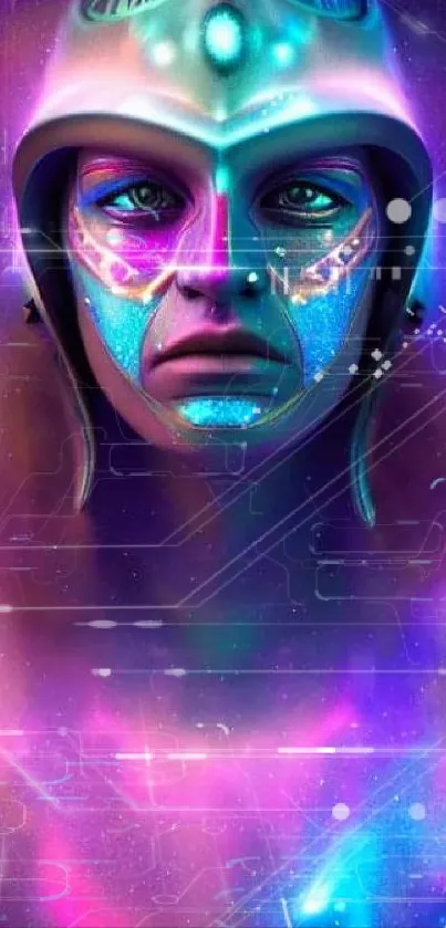 Futuristic astronaut art with cosmic neon colors.