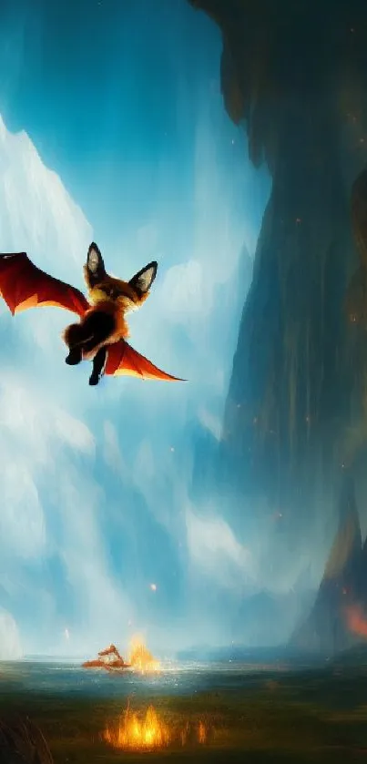 Flying bat in a mystical cave with stunning light effects.