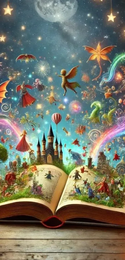 Open book with fantasy creatures coming to life.