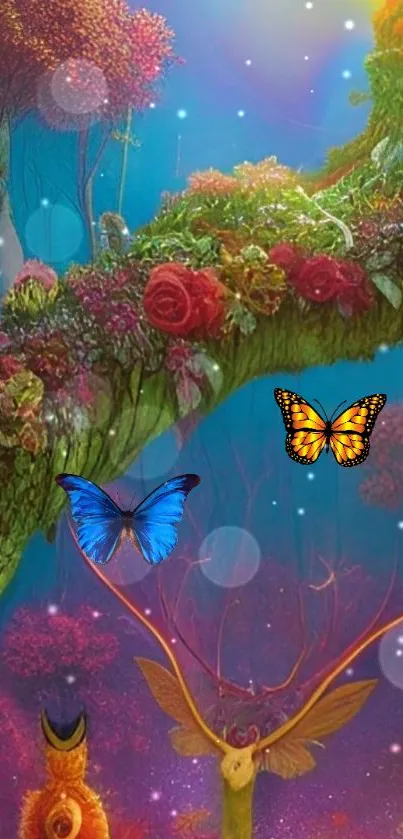 Colorful fantasy landscape with butterflies.