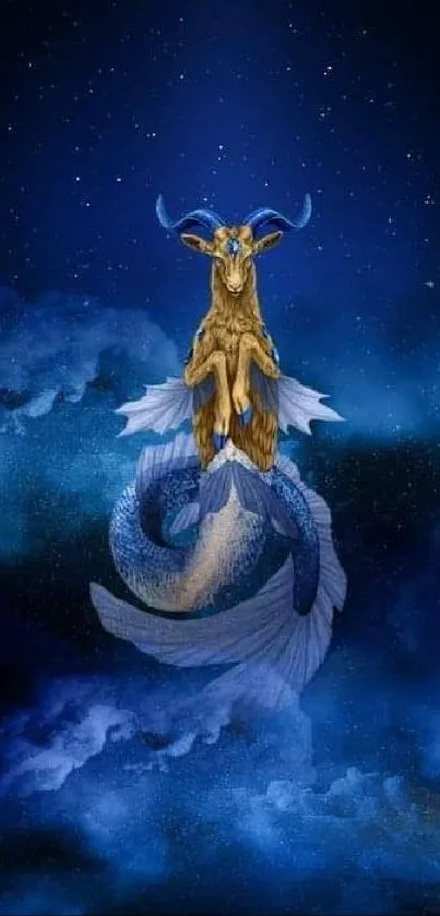 Fantasy Capricorn in starry night sky wallpaper.