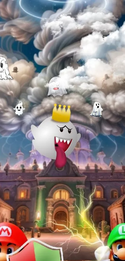 Fantasy castle with game characters and magical aura.