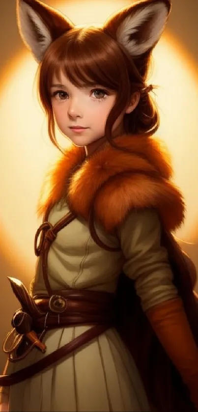 Fantasy character with fox ears and a glowing orange background.