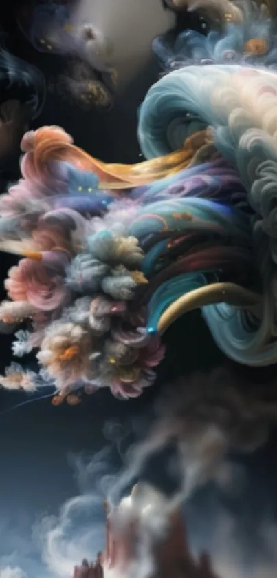 Fantasy cloud swirl with vibrant colors and abstract forms.