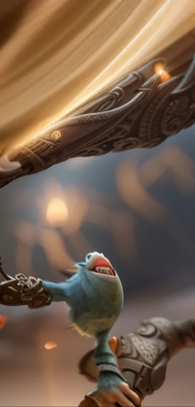 Whimsical fantasy creature in an intricate fantasy world.