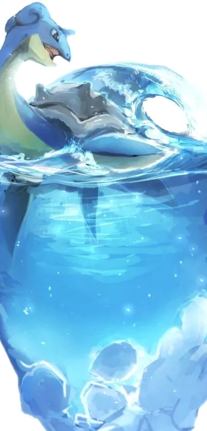 Fantasy creature in magical blue water realm mobile wallpaper.