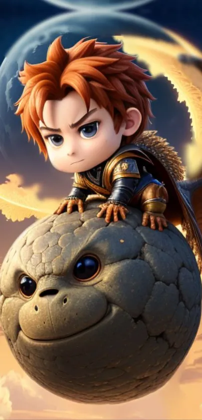 Animated child riding a dragon in a vibrant fantasy scene.