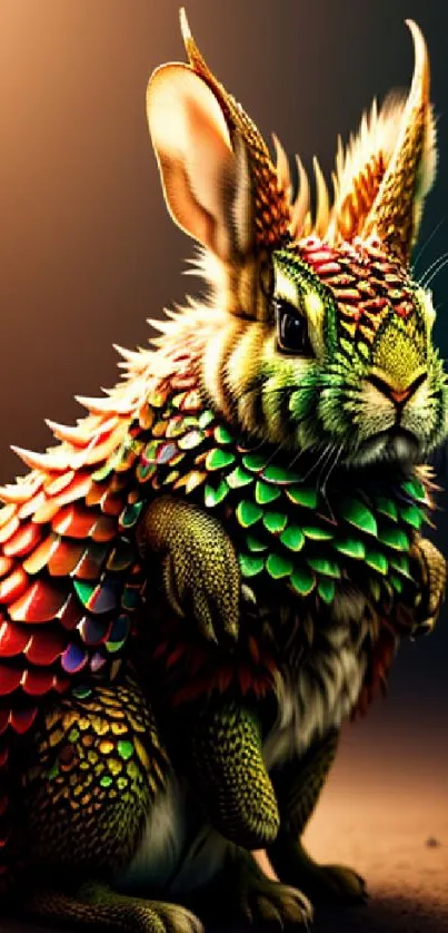 Fantasy dragon rabbit with vibrant scales in a mythical design.