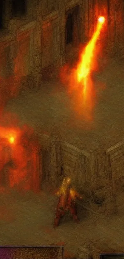 Fantasy dungeon scene with fiery elements.