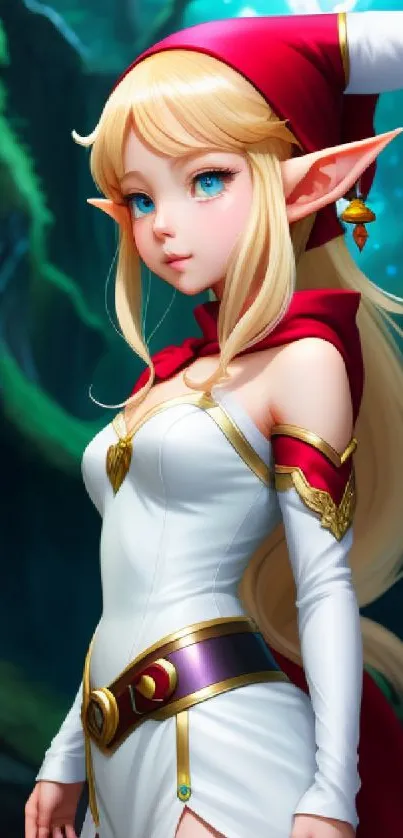 Beautiful blonde elf in mystical forest wallpaper.