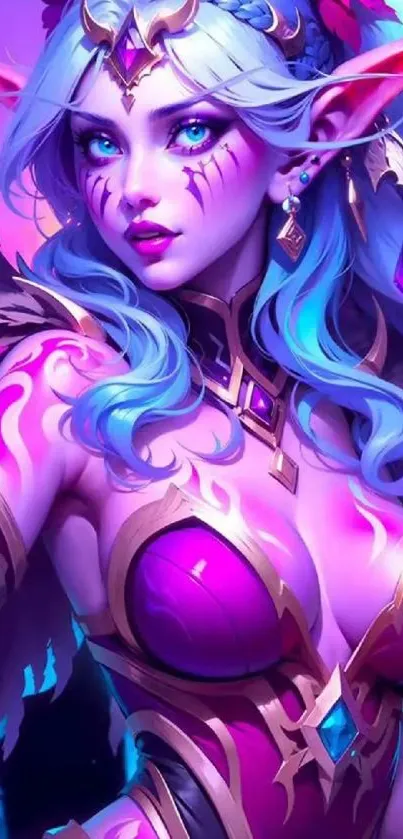 Fantasy elf warrior with vibrant colors and detailed armor.