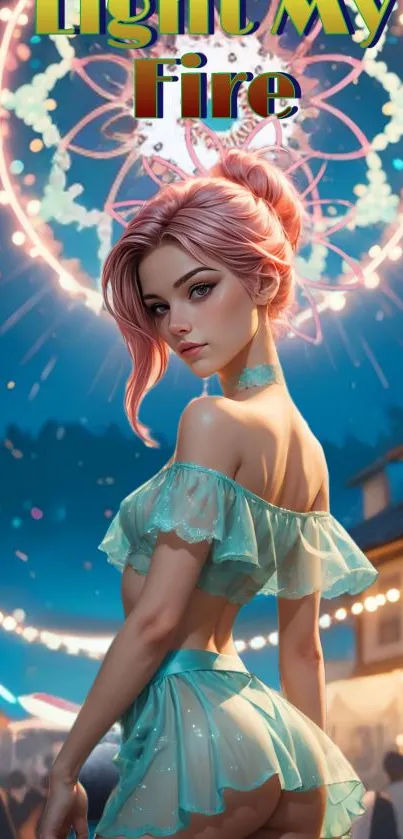 Anime girl with vibrant night lighting.